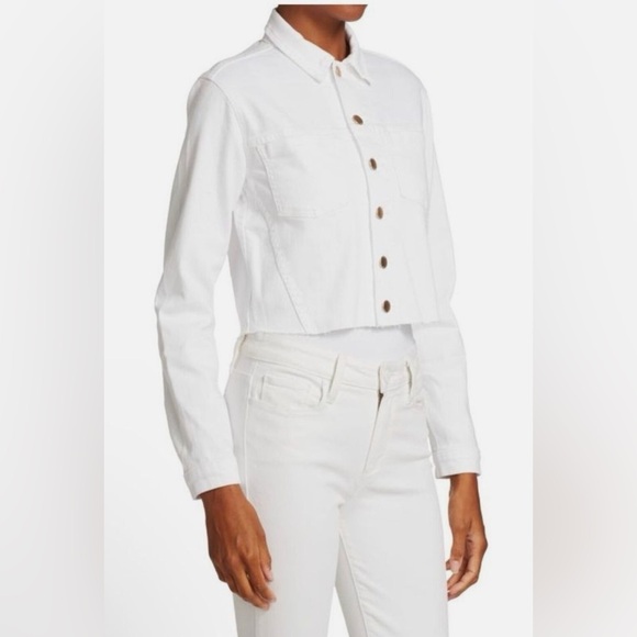 NWT L'agence Aria Cropped Safety Pin Denim Jacket White/Gold Size Large - Picture 2 of 10